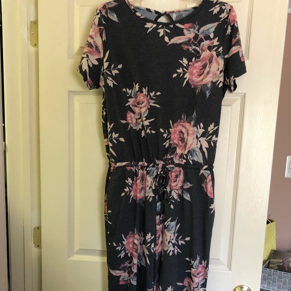 Tickled Teal Blue Floral Jumpsuit NWOT